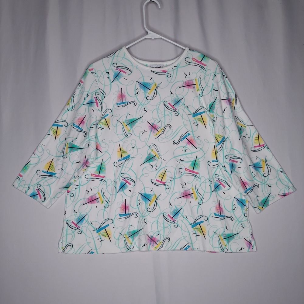 Breckenridge T-Shirt Women 2X White Pastel Sailboat 80s Coastal Nautical